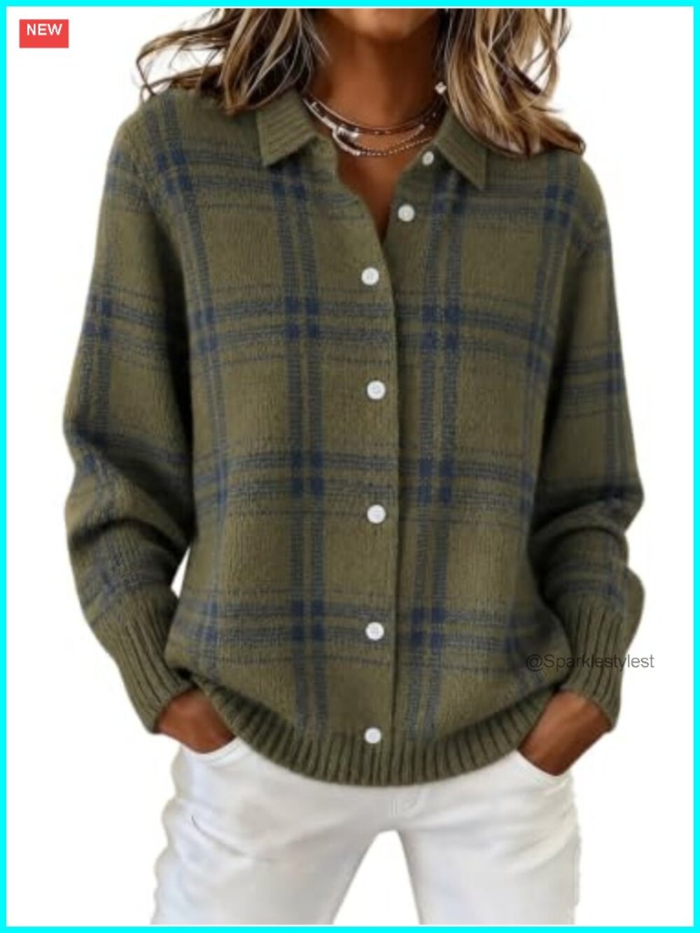 Plaid Button Front Collared Cardigan Sweater Long Sleeve Fall